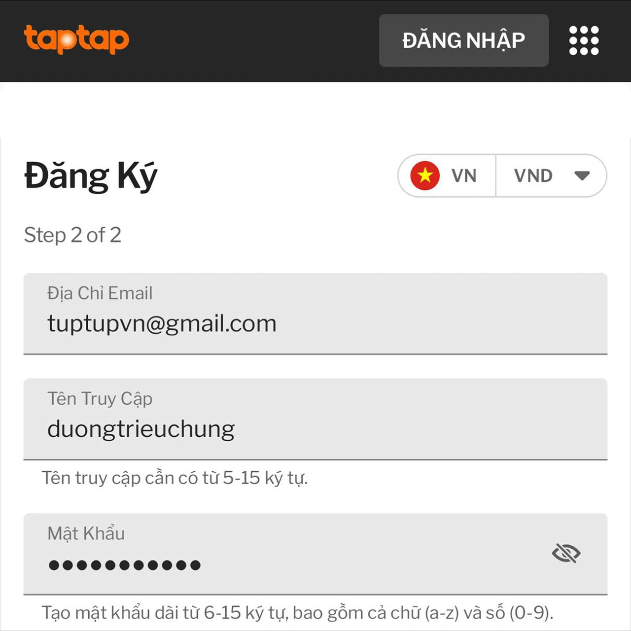 Đăng ký TapTap