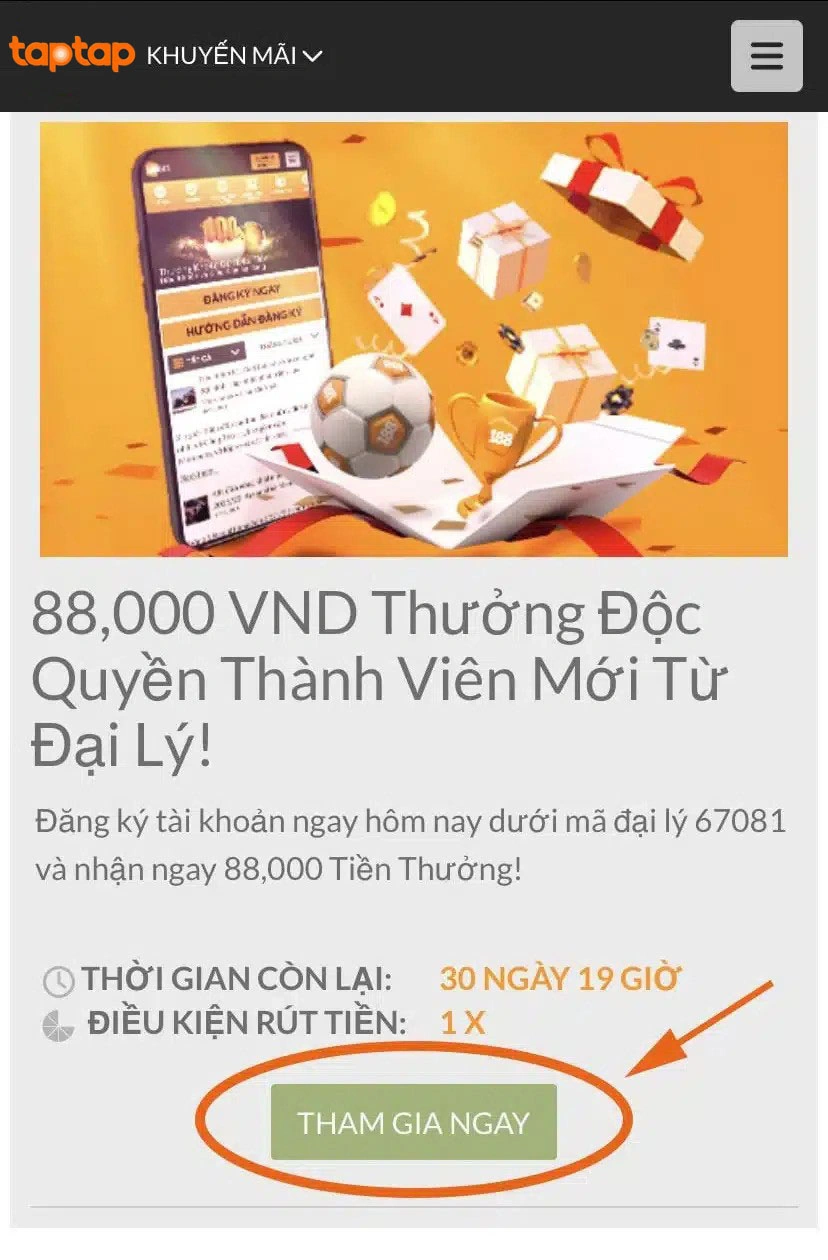Khuyến mãi 88.000đ chơi thử miễn phí tại nhà cái TapTap
